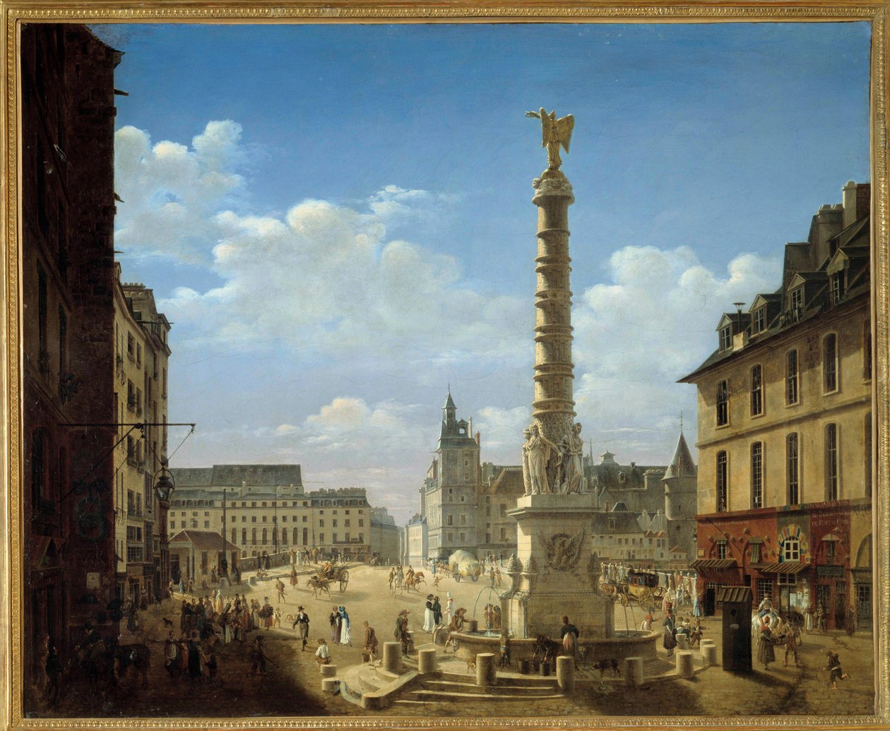 La place et la fontaine du Chatelet エティエンヌ・ブーショット（1780-1862）による絵画 1810年 日：0.81x0.99 m パリ、カルナヴァレ美術館 作： エティエンヌ・ブーホ