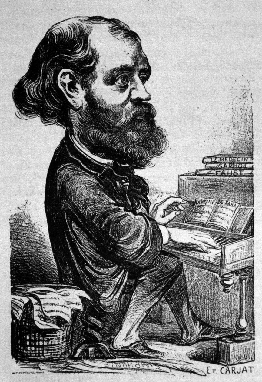 シャルル・グノー（1818～1893）、フランスの作曲家、エティエンヌ・カルジャによる風刺画。 作： エティエンヌ・カルジャット