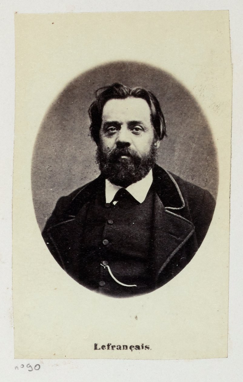 ギュスターヴ・ルフランセと呼ばれたルフランソワ・アドルフ・ギュスターヴ（1826-1901）。教師であった彼は、1849年にポーリーヌ・ロラン（1805-1852）とともに社会主義教師協会を創設した。コミューンの一員として、労働・財政委員会の委員を務めた.... 作： エティエンヌ・カルジャット