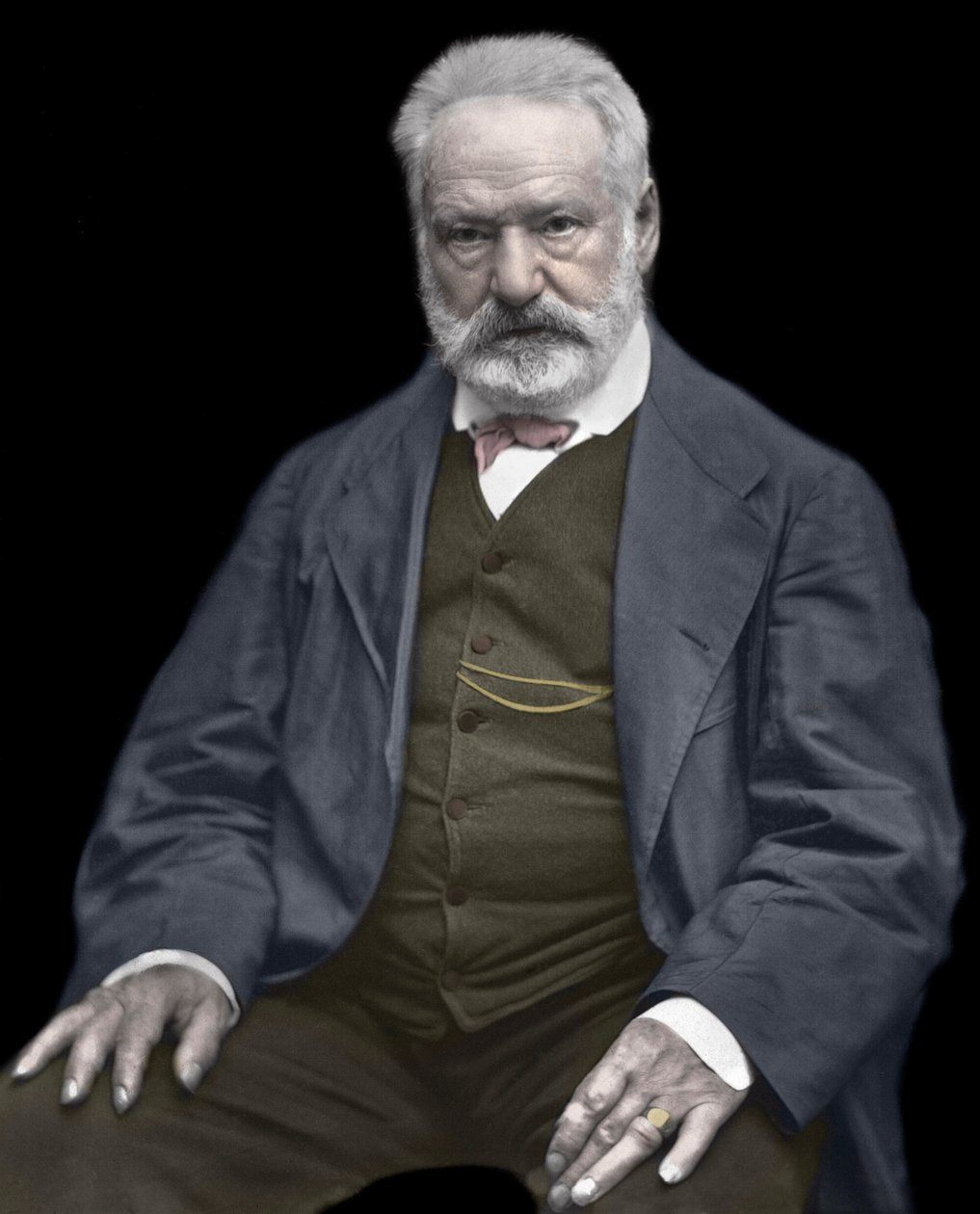 フランスの作家・詩人、ヴィクトル・ユーゴー（1802-1885）の肖像、エティエンヌ・カルジャ（1828-1906）の写真に着色 - Victor  Hugo (1802-1885).イギリスの作家・詩人、1870年頃。カラー写真。