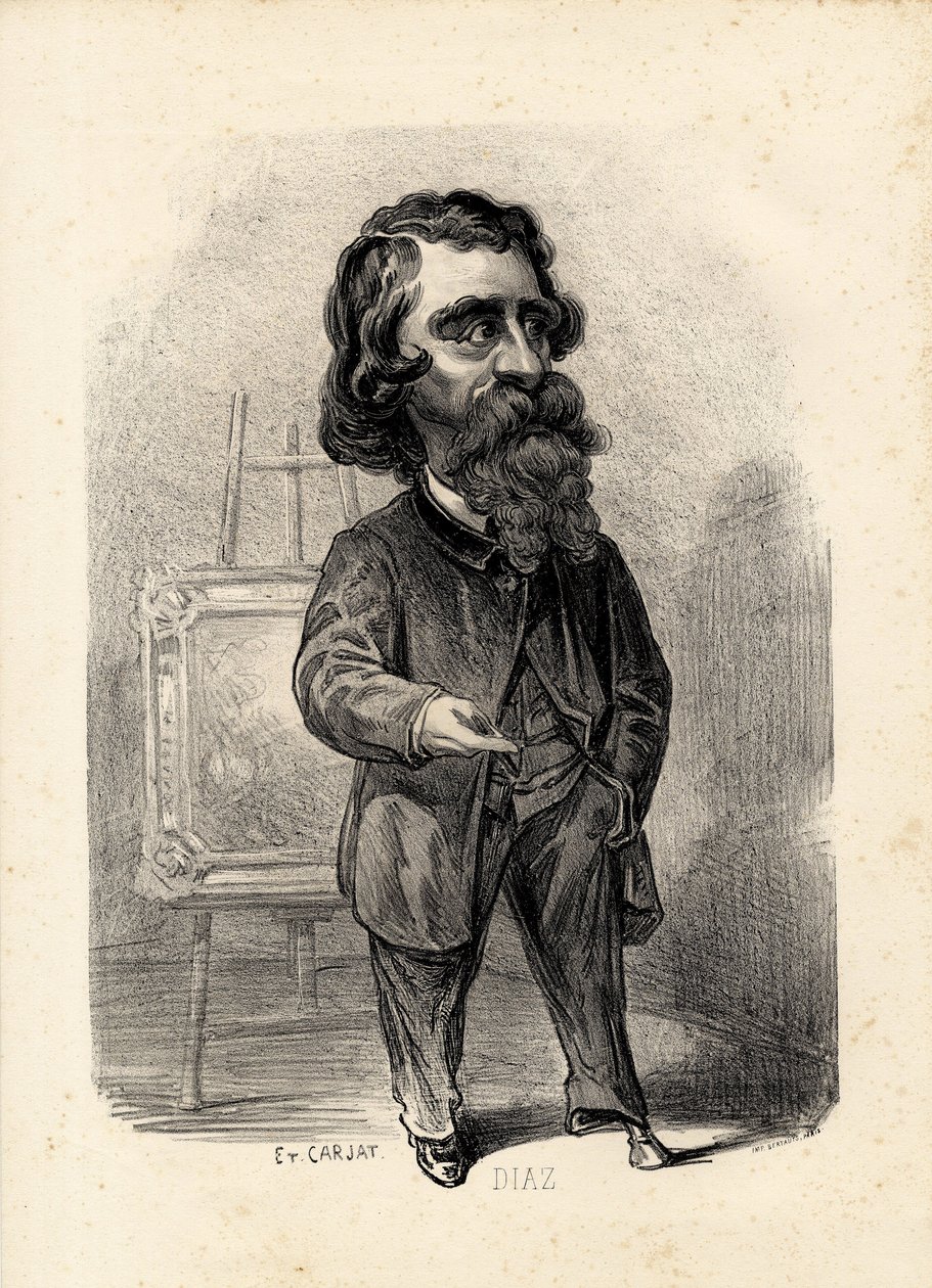 flying leaf - Etienne Carjat (1826-1906)によるイラスト。アート - 画家 アーティスト, ディアス・ナルシス・ディアス・デ・ラ・ペーニャ (1807-1876) 作： エティエンヌ・カルジャット