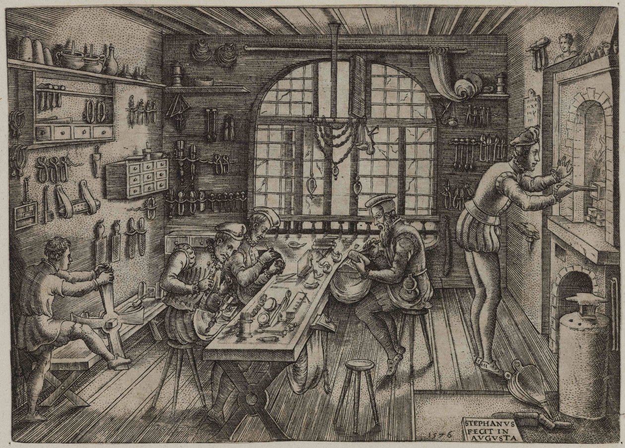 ゴールドスミス ショップ、1576 年。 作： エティエンヌ・ドローヌ
