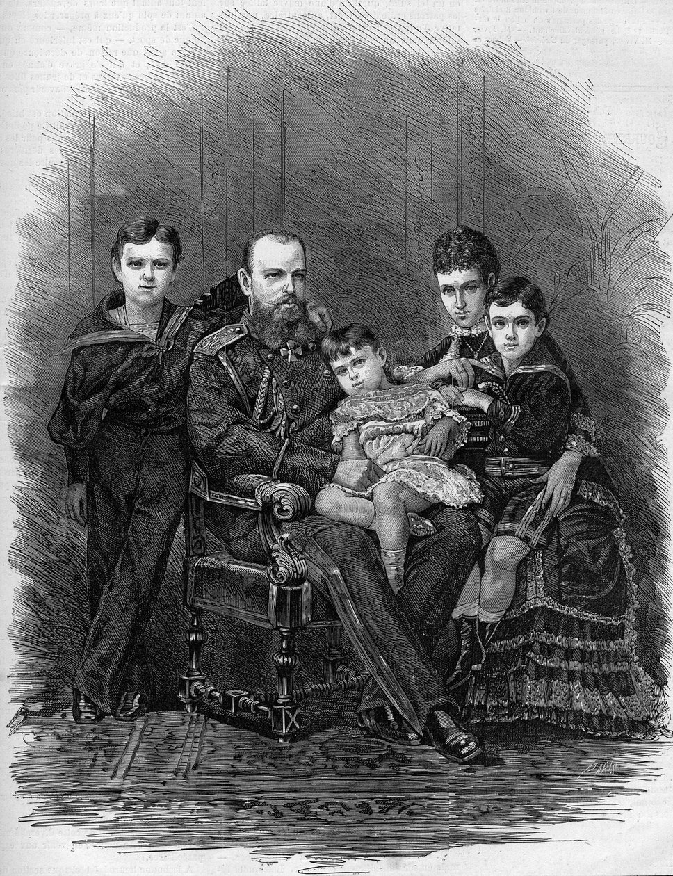 1881年のロシア皇室の肖像。皇帝アレクサンドル3世（1845-1894）とマリー・フェオドロフナ（またはフィオドロフナ、またはフェドロフナ）（マリー・ソフィー・ダグマー 作： エティエンヌ・ガブリエル・ボクール