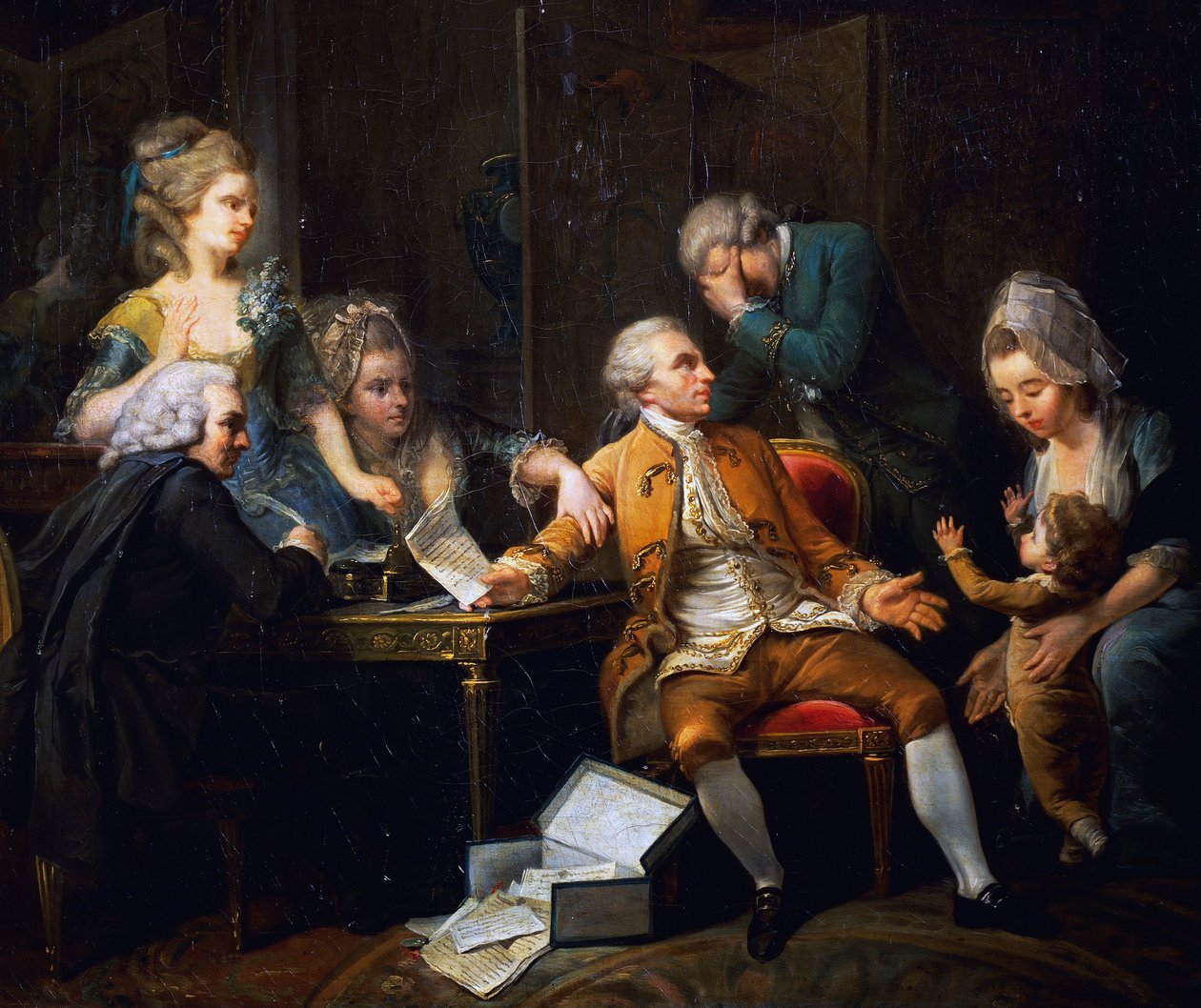 破棄された契約書」ジュラート・エティエンヌ（1699-1789）の絵画、フランス 作： エティエンヌ・ジョーラト