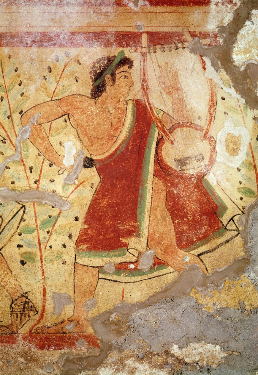 ヒョウの墓からジターを演奏するミュージシャン、紀元前490年頃（壁画） 作： エトルリア語