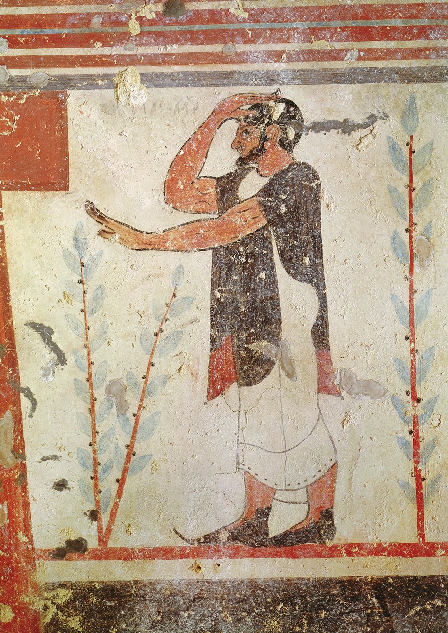 オーギュールの墓から儀式のジェスチャーをする司祭、c.530-20 BC（壁画）（106404も参照） 作： エトルリア語