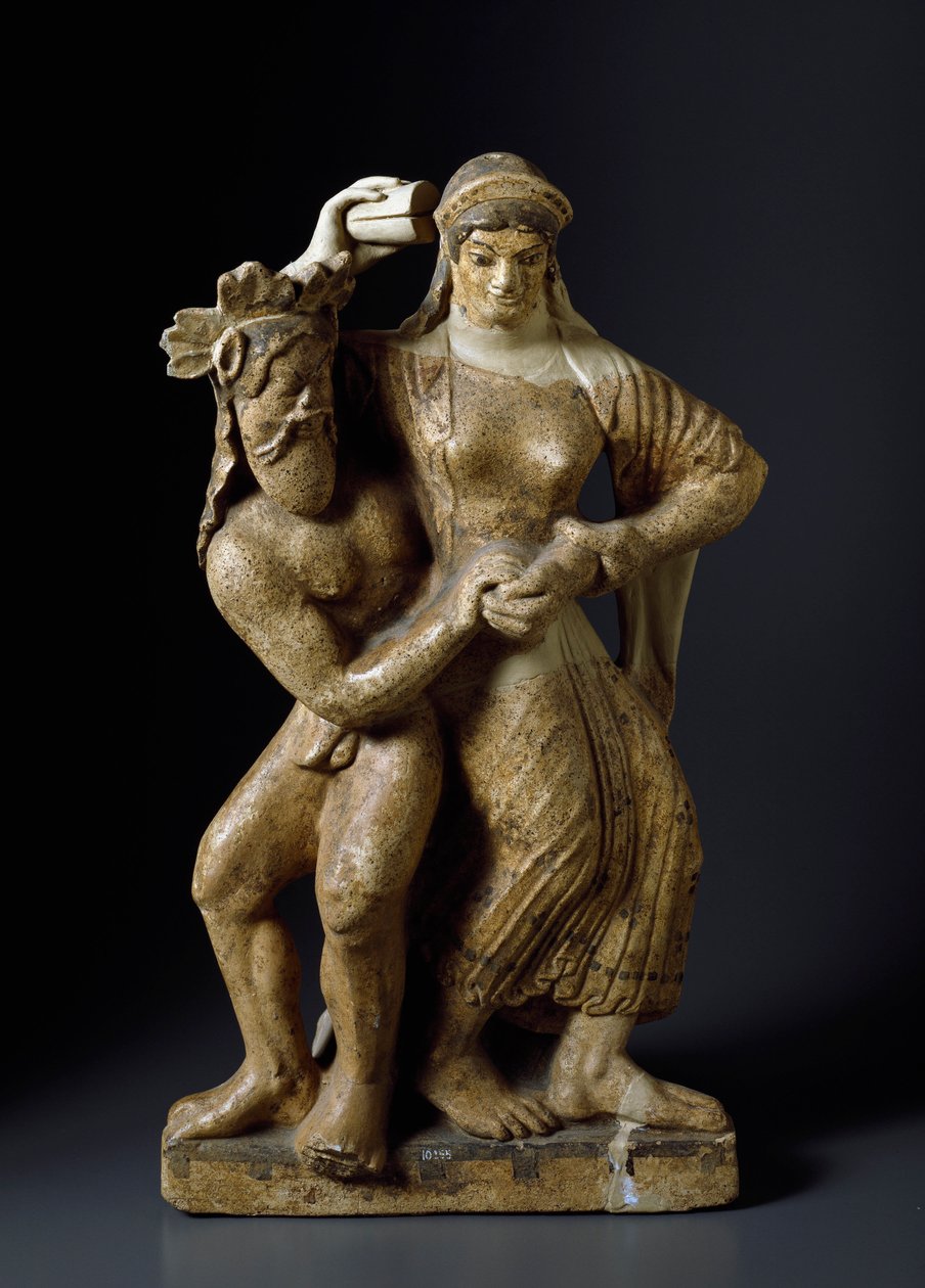 アンティーク・エトルスク「Satyre and dancing menade" SatricumのMater matutaの神殿からのテラコッタ彫刻。紀元前480年。厚さ59 cm ローマ、ヴィラ・ジュリア国立博物館 作： エトルリア語
