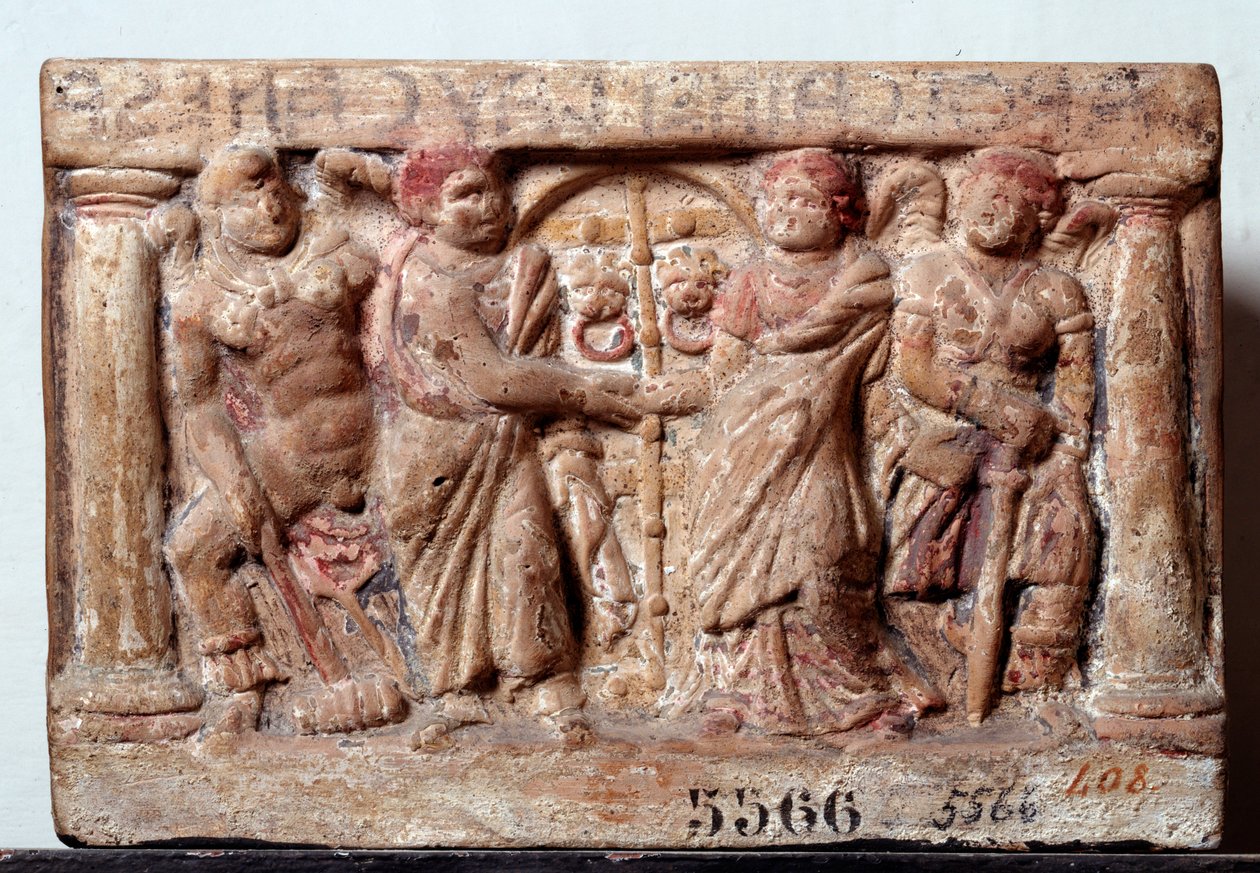 エトルリア文明。イタリア・キウシのテラコッタ製骨壺-紀元前2世紀 Dim 20x30 cm (エトルリア美術：テラコッタ製骨壺 紀元前2世紀) Florence, Museo Archeologico, inv 5566 作： エトルリア語