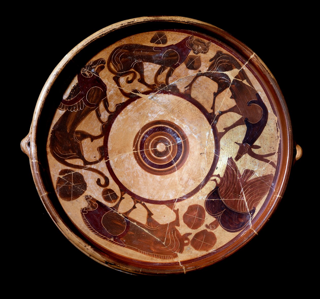 動物を表現したテラコッタの皿、紀元前600～590年 作： エトルリア語
