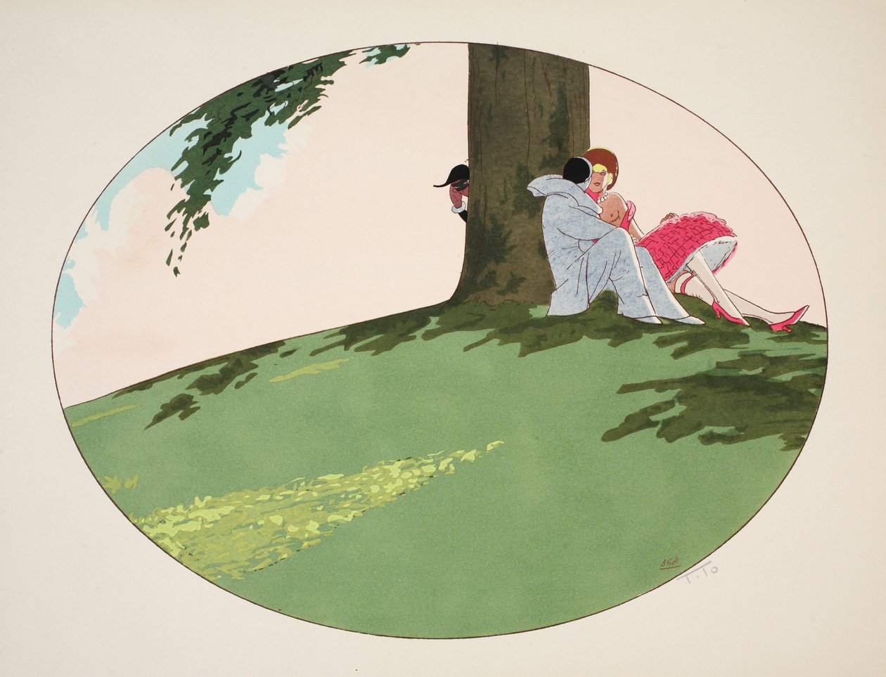 Les Cinq Sens-聴覚、視覚、嗅覚、触覚、パブ。 1925年パリ（ステンシルプリント） 作： エットレ・ティト
