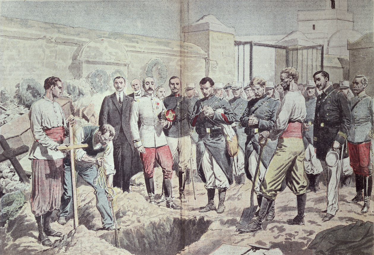 1907年8月25日、「Le Pelerin」からの埋葬でのモロッコのフランス軍団 作： ユージンダンブランス