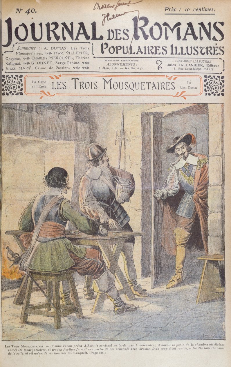 「Journal des Romans Populaires Illustres」（1905年）のアレクサンドルデュマペレ作「三銃士」（1803-70）の連載の表紙 作： ユージンダンブランス