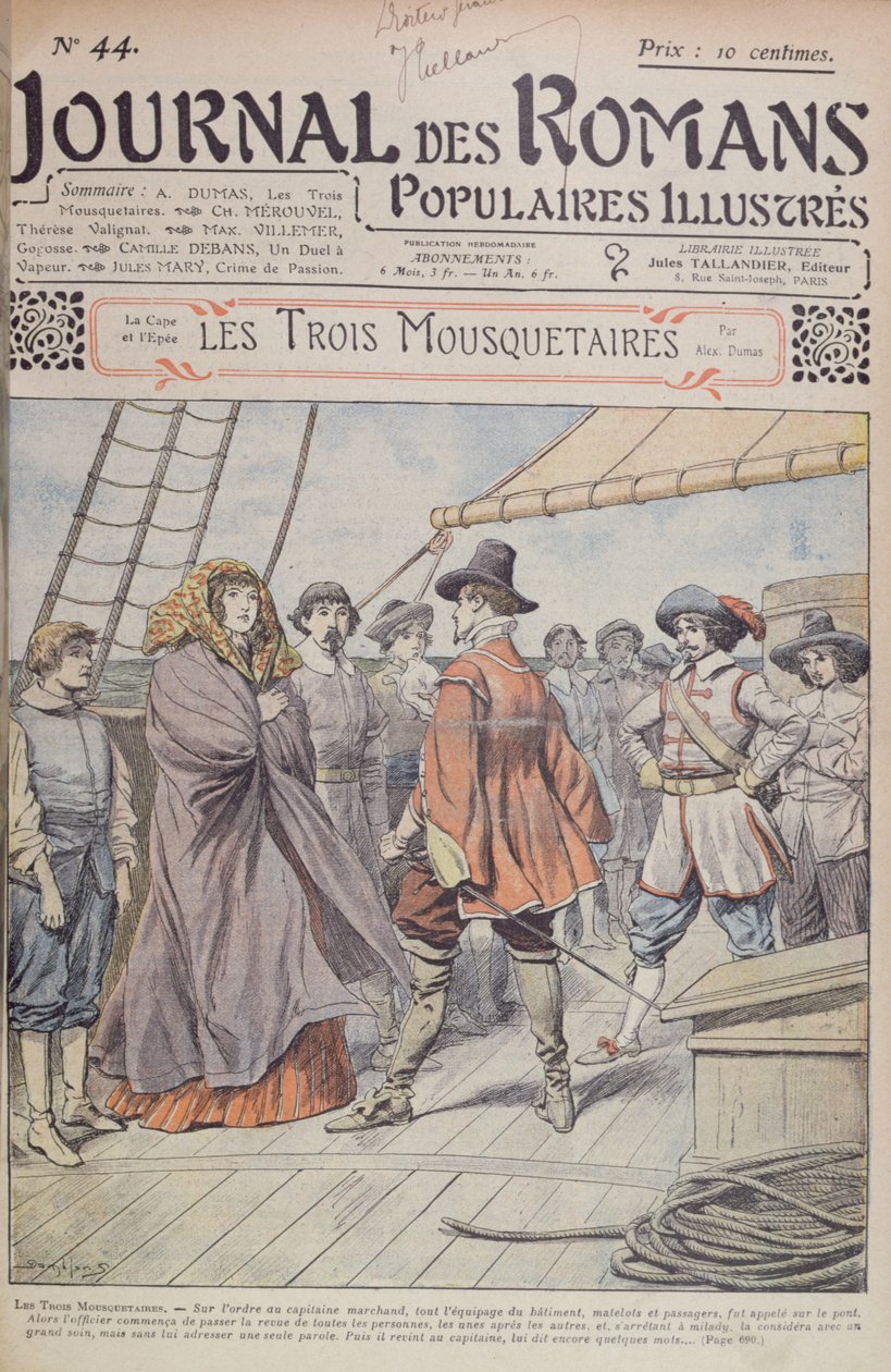 「Journal des Romans Populaires Illustres」（1905年）のアレクサンドルデュマペレ作「三銃士」（1803-70）の連載の表紙 作： ユージンダンブランス