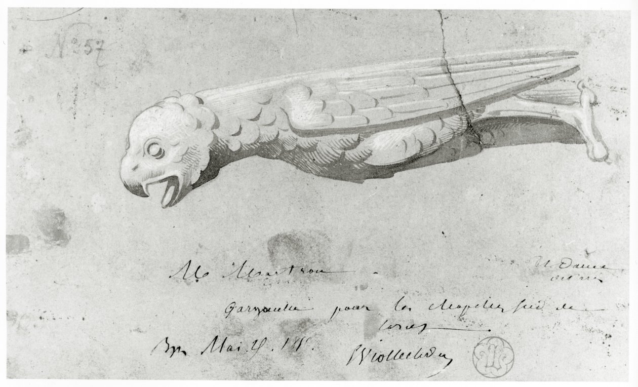 ノートルダムのガーゴイルの復元のための絵、1855 作： Eugene Emmanuel Viollet le Duc