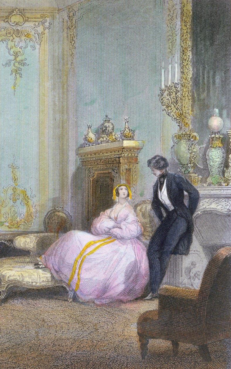 カップルのチャット、家族のシーンの詳細、1840年頃（407341を参照） 作： ユージン・ルイ・ラミ