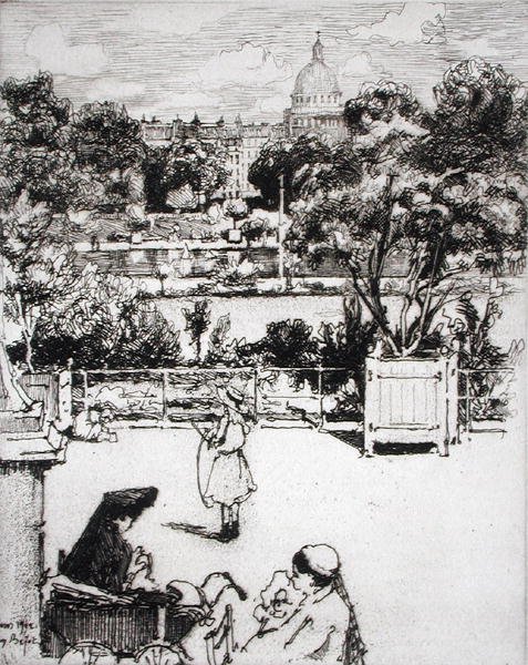 パリの公園（1903年発行の「Du Ier au XXeme: Les Arondissements de Paris...」より）（銅版画 作： ウジェーヌ・ビヨー