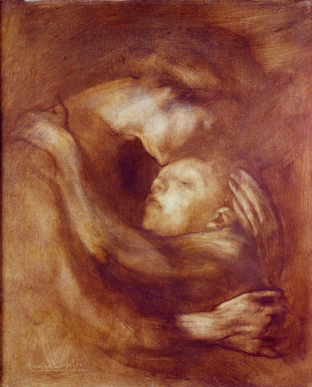L'enfant malade 油彩・カートン ウジェーヌ・カリエール（1849-1906