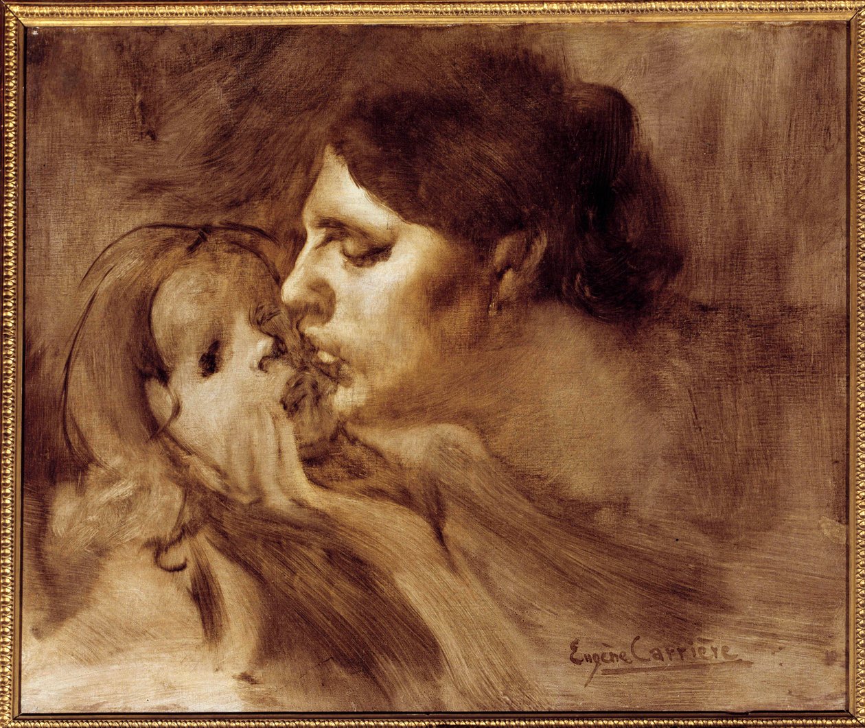 母性の接吻」 ウジェーヌ・カリエール（1849-1906）の絵画 19世紀 0.46 x 0.55 m パリ、オルセー美術館 作： EugèneCarrière