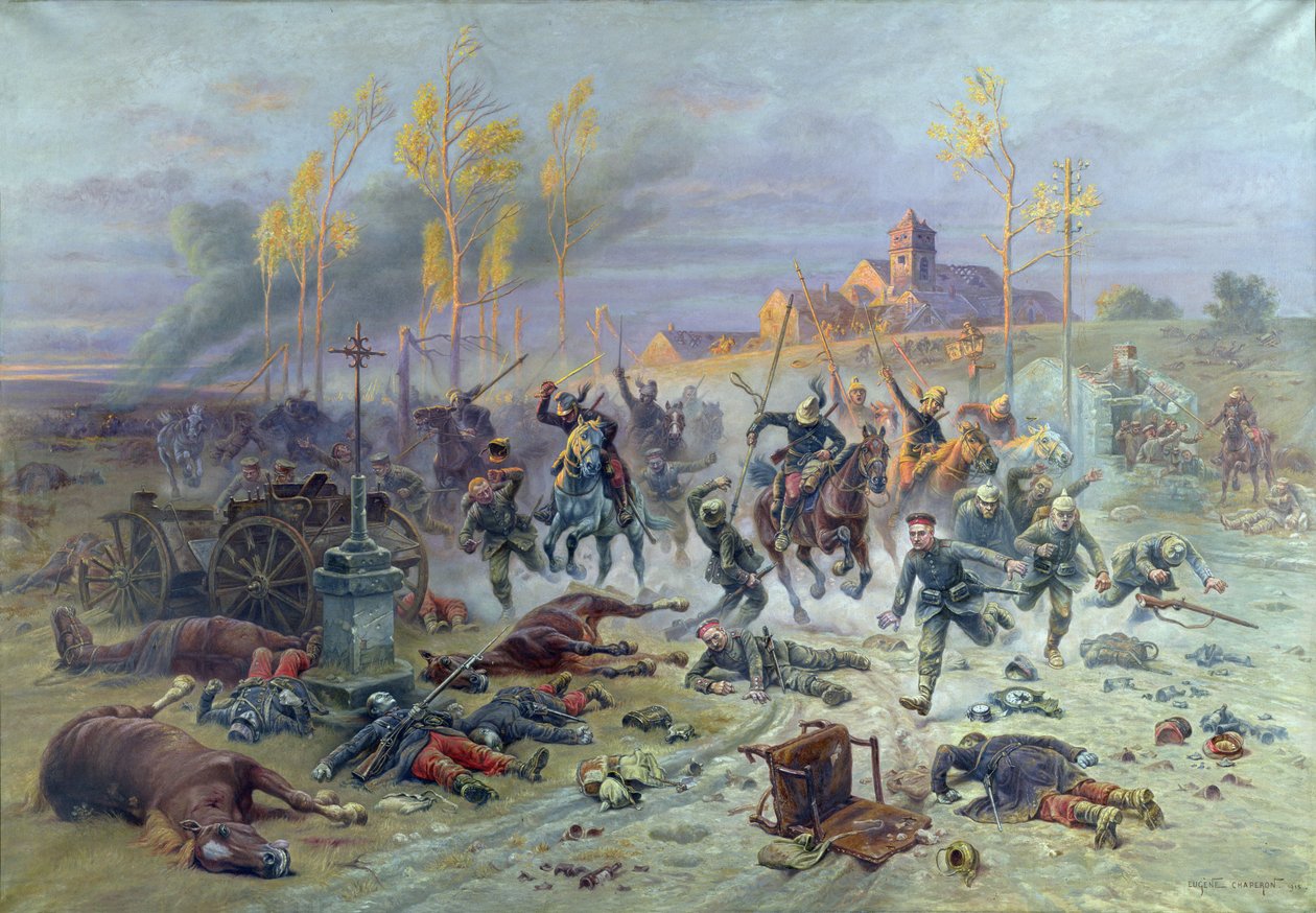 1914年、1915年9月8日または9日、マルヌの戦いでのフランス兵の突撃 作： ユージンシャペロン