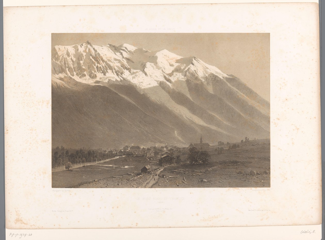 モンブランのふもとにあるシャモニーの景色 Le Mont Blanc et Chamonix (オブジェクトのタイトル) La Suisse et la Savoie (シリーズタイトル) スイスとサヴォイでの見解 (オブジェクトに関するシリーズ タイトル) 作： ユージーン・シセリ