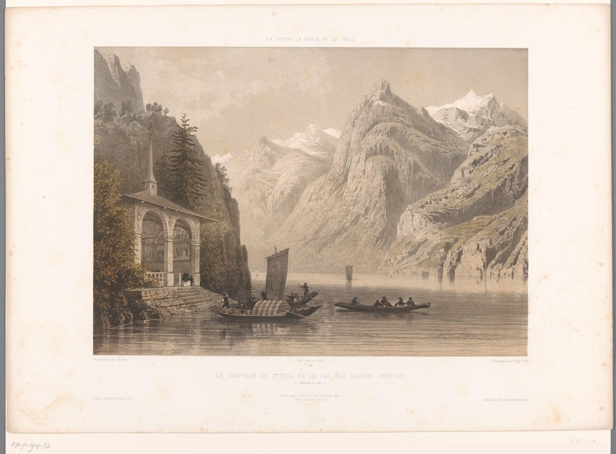 ルツェルン湖畔のテルズ チャペルの眺め La Chapelle de G.me Tell et le lac des Quatre-Cantons (オブジェクトのタイトル) スイス、サボイ、チロルの景色 (シリーズ タイトル) La Suisse, la Savoie et le Tyrol (オブジェクトのシリーズ タイトル) 作： ユージーン・シセリ