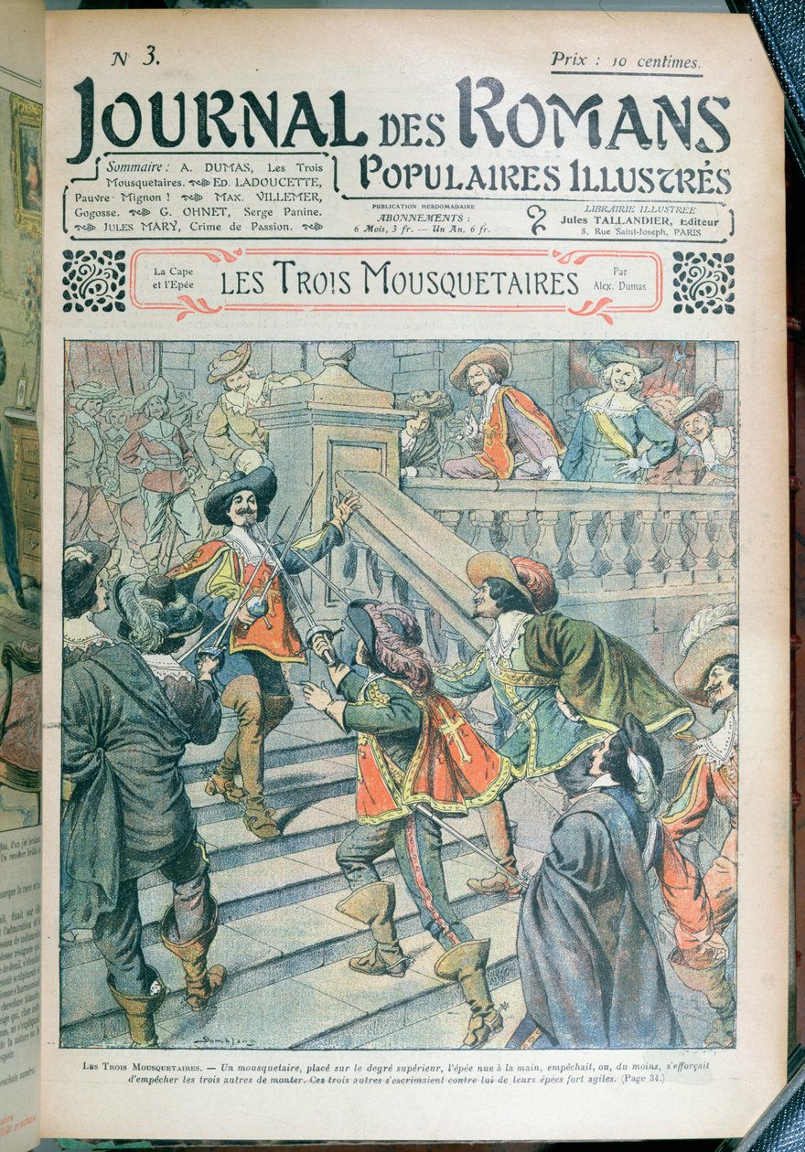 Journal des Romans Populaires Illustres、1905からのAlexandre Dumas pere（1803-70）による三銃士の連載の表紙 作： ユージンダンブランス