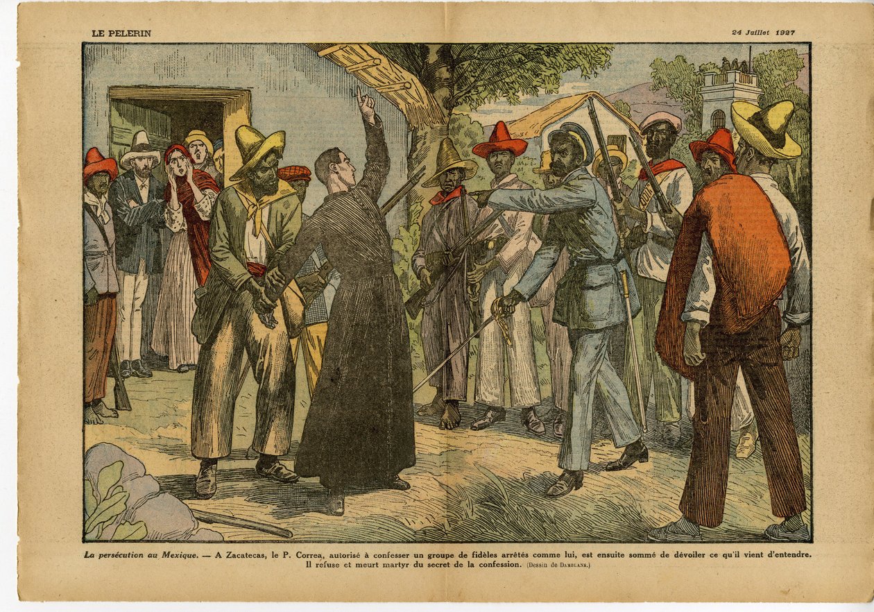 Eugene Damblans (1865-1945)のイラスト（Le Pelerin, 24/07/27） - メキシコでの迫害 - 宗教 信仰, 革命, メキシコ, カトリック - 告解 - 治癒 作： ユージンダンブランス
