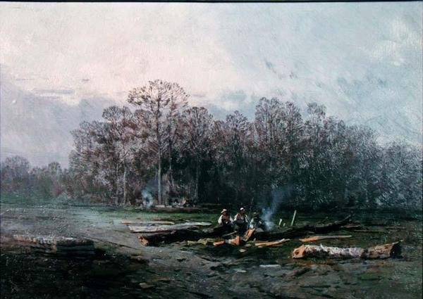 木版画のある霧の風景（油彩・キャンバス） 作： ユージーンデシェイ