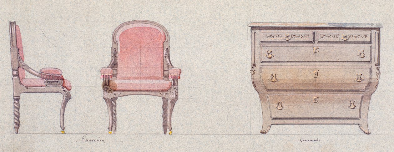 ゴールデンルームのアームチェアと便器 作： Eugene Emmanuel Viollet le Duc