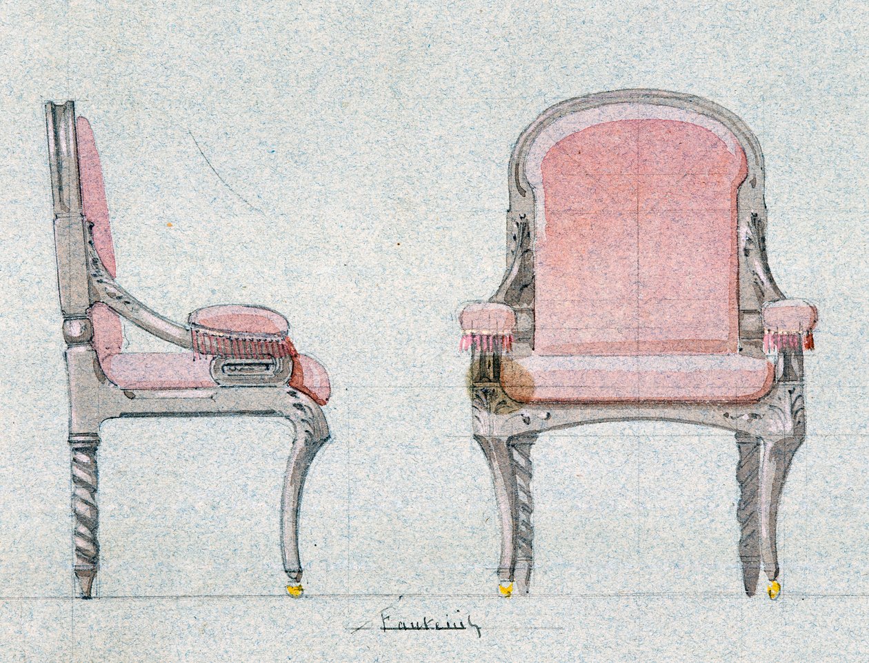 ゴールデンルーム用アームチェア、シャトー・デュー 作： Eugene Emmanuel Viollet le Duc