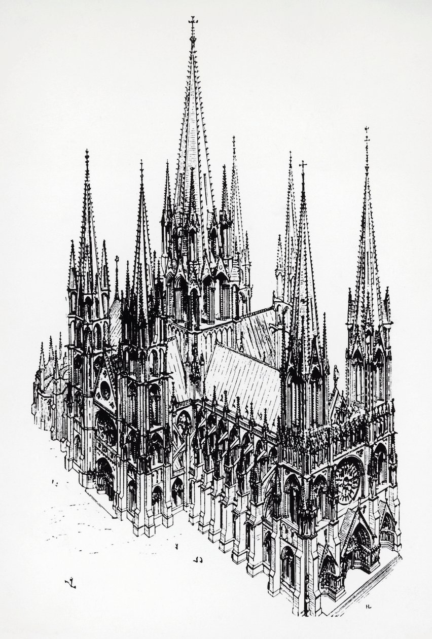 理想的な大聖堂の等高線図（Eugene Emmanuel Viollet-le-Duc（1814-1879）作）（『11世紀から16世紀までのフランス建築辞典』より）。 作： Eugene Emmanuel Viollet le Duc