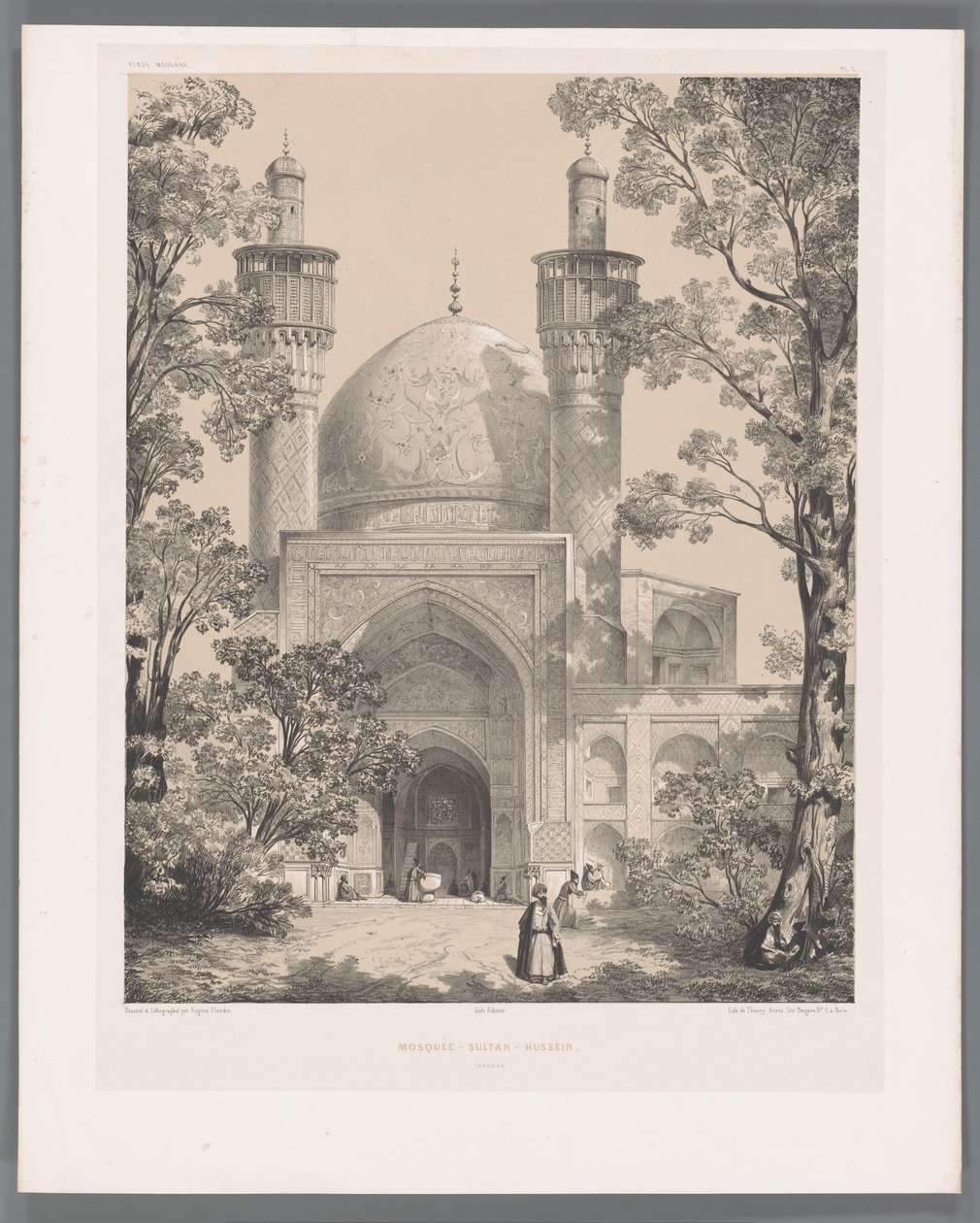イスファハーンのチャハルバーグ学校 Mosquee-Sultan-Hussein Ispahan (オブジェクトのタイトル) ペルシャの風景（シリーズタイトル） ペルセ・モダン（シリーズタイトル） 作： ウジェーヌ・フランディン