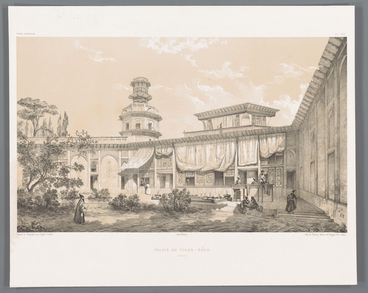 イスファハンのチャーバーグ宮殿 Palais du Tchar-Bâch Ispahan (オブジェクトのタイトル) ペルシャの風景（シリーズタイトル） ペルセ・モダン（シリーズタイトル） 作： ウジェーヌ・フランディン