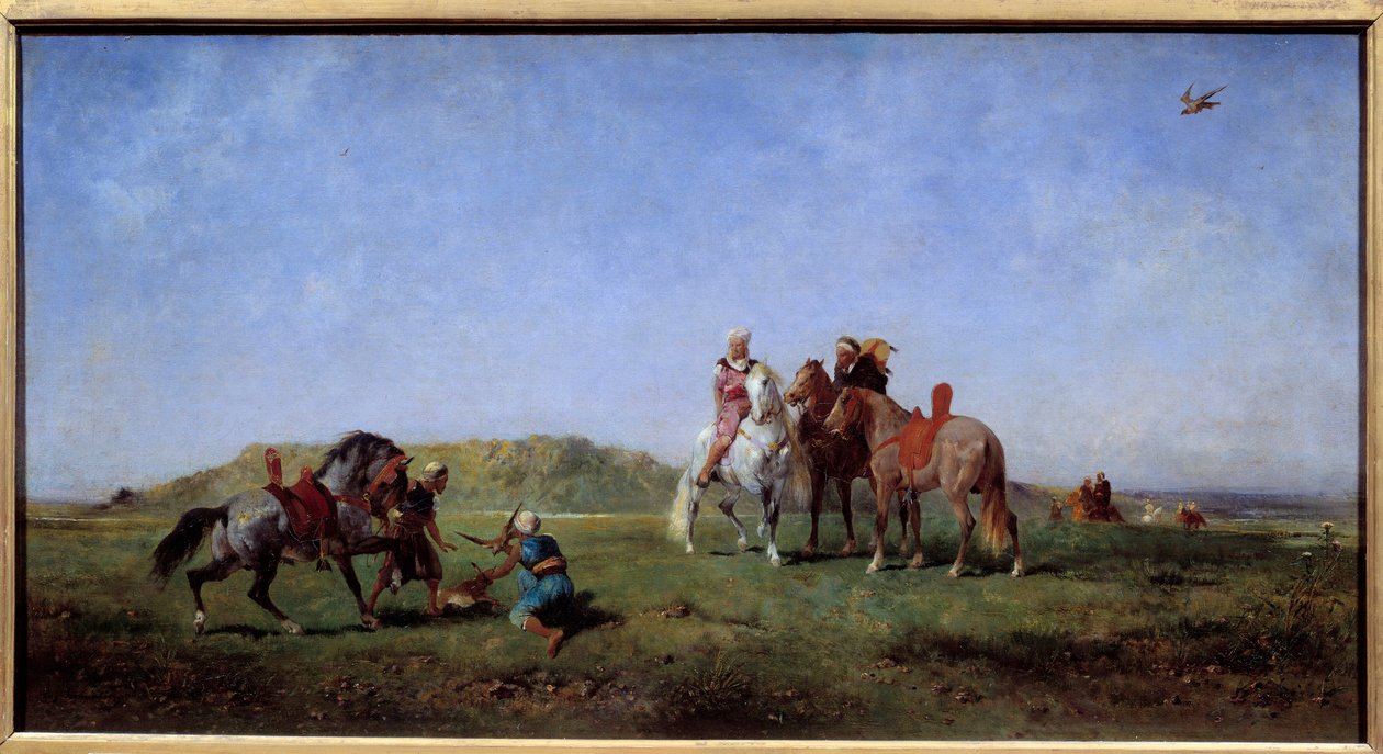 アルジェリアの鷹狩り ウジェーヌ・フロメンタン（1820-1876）の絵画 19世紀 日0.45x0.85 m 作： ウジェーヌ・フロマンタン