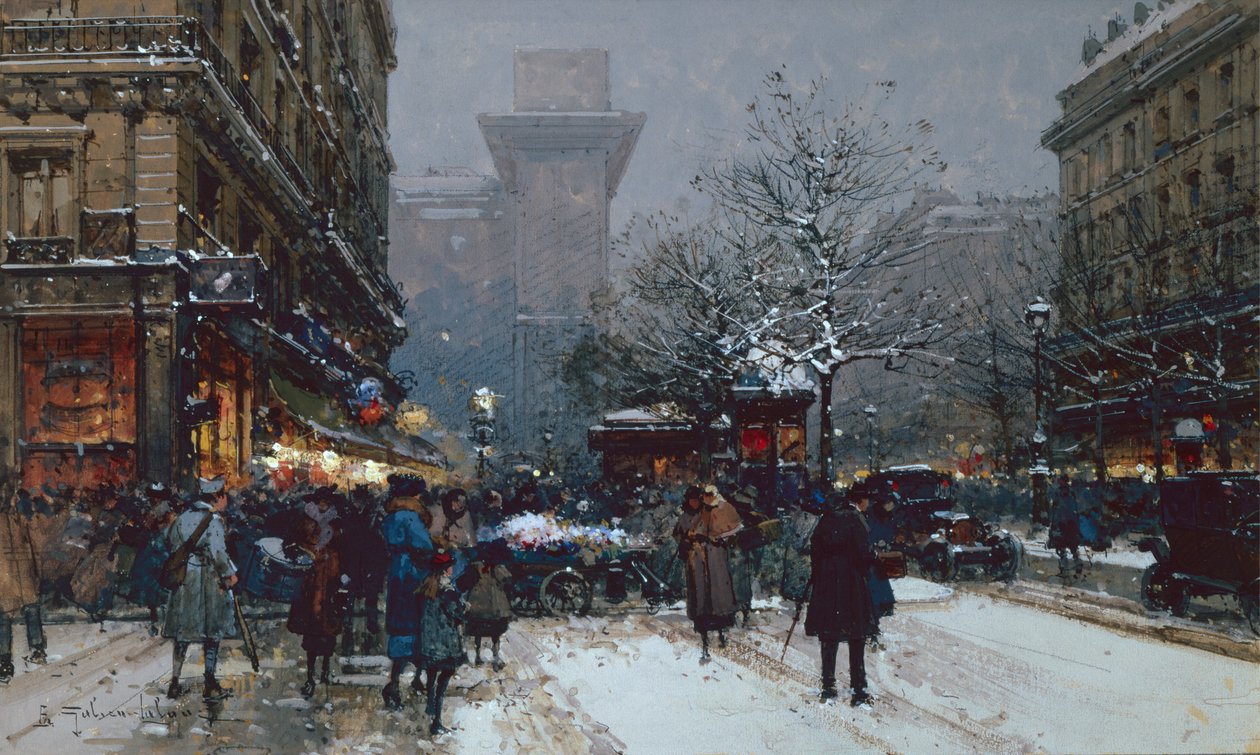 Porte St. Denis, Paris (ブラックチョークとボディカラー) 作： ウジェーヌ・ガリアン・ラルー