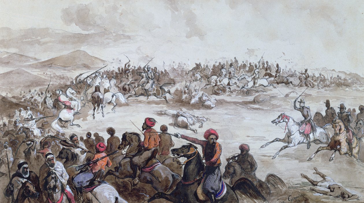 アンリドルレアン（1822-97）によるアブドエルカデルの部族（1808-83）の捕獲、オマール公爵、1843年5月16日、1843年頃 作： ユージンジマン