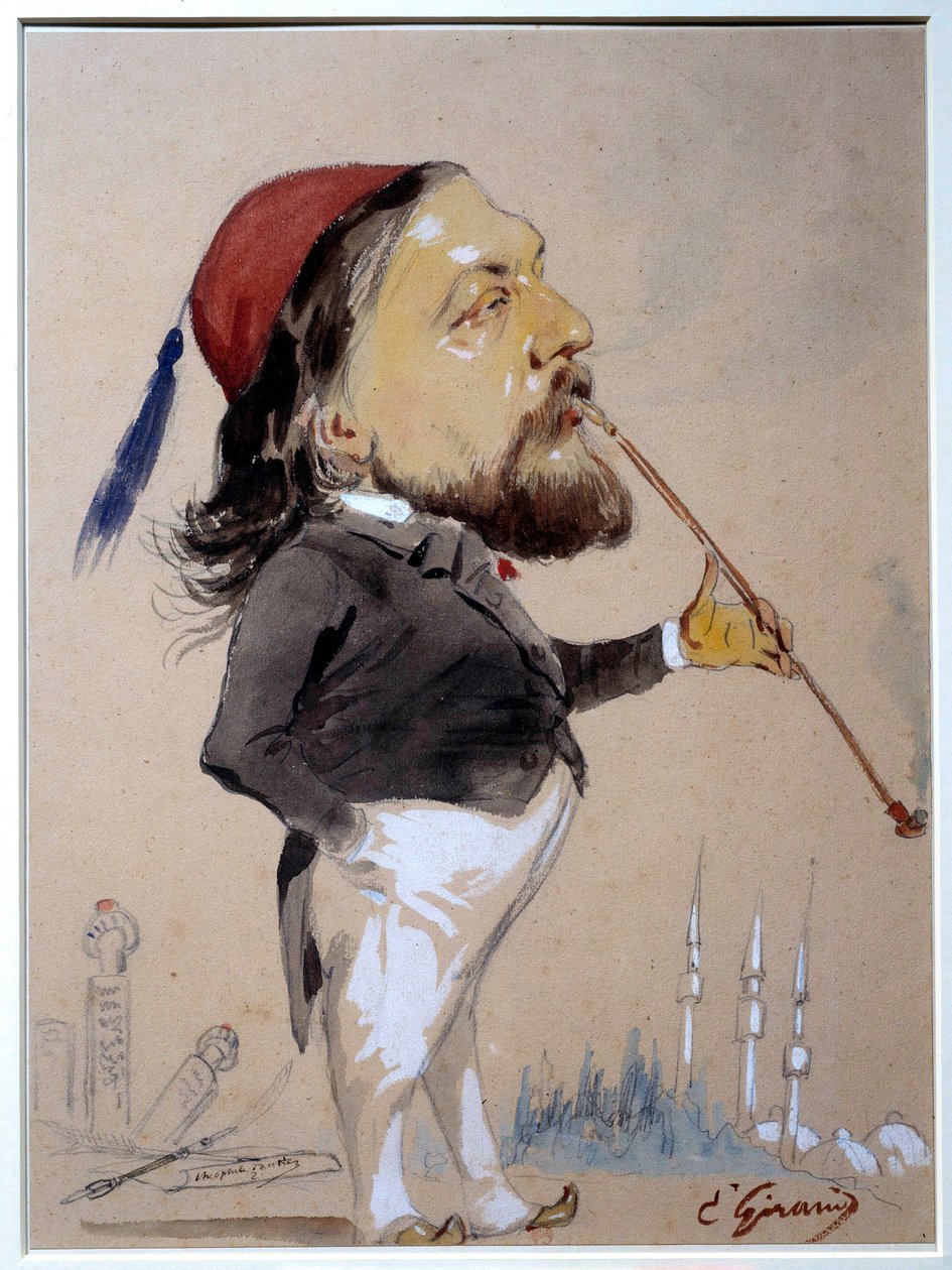 シブクロを吸っているTheophile Gautier（1811-1872）の肖像 Eugene Giraud（1806-1881）によるドローイングと水彩画 1862年 Paris, B.N. 作： ウジェーヌジロー