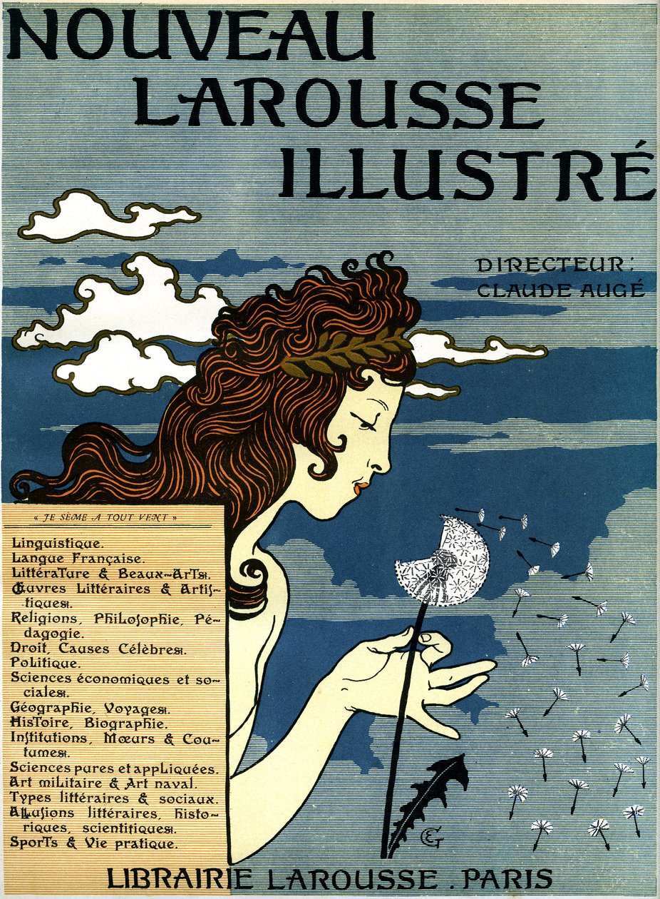 1897年から1904年にかけて出版された「Nouveau Larousse illustrious」（全7巻の辞書）の最初のページ（彫刻）。 作： ユージーン・グラセット