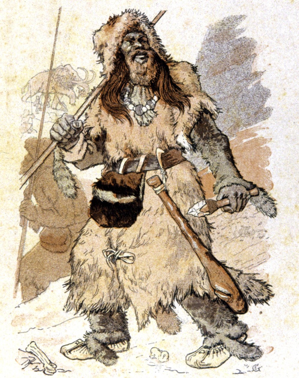 旧石器時代の人間、1900年頃（イラスト） 作： ユージーン・グラセット