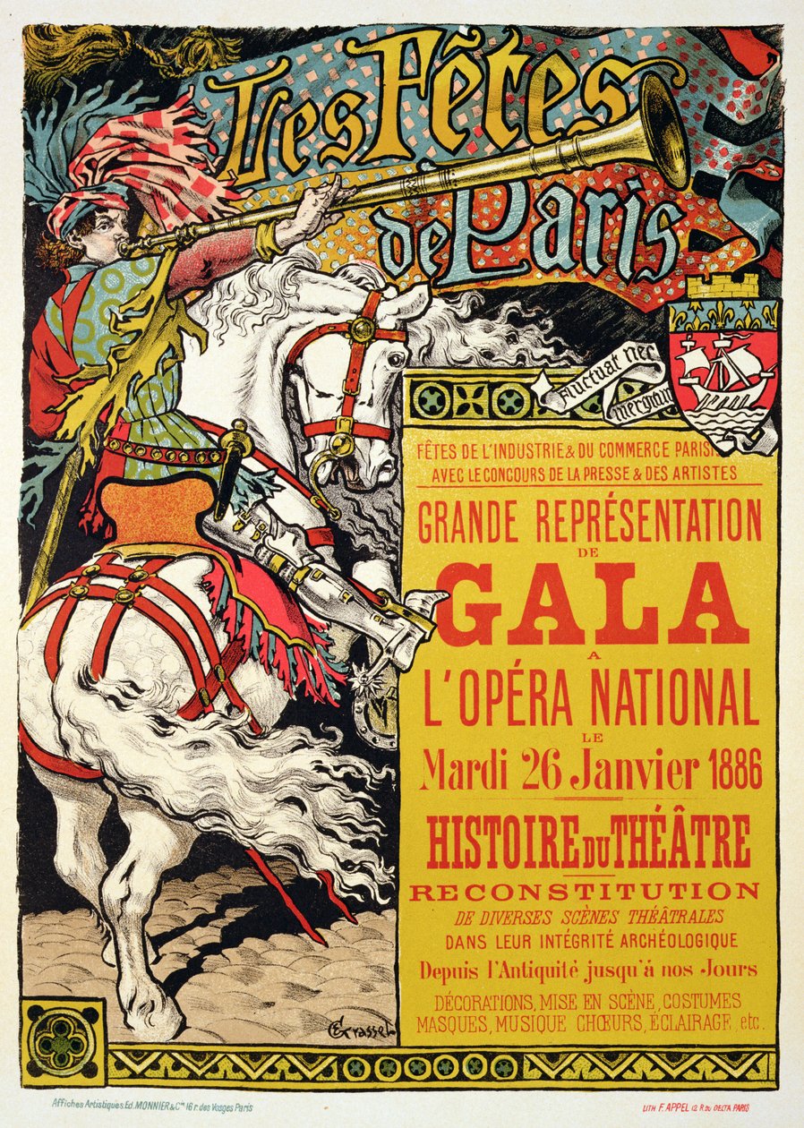 1885年パリ国立オペラ座での「フェットドゥパリ」のポスターの複製 作： ユージーン・グラセット