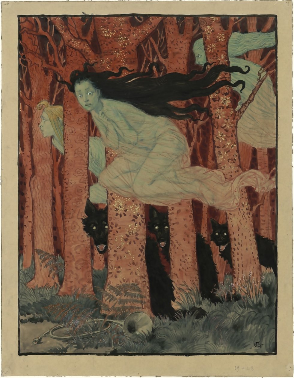 3 人の女性と 3 匹のオオカミ 3 人の女性と 3 匹のオオカミ、1892 年頃。 作： ユージーン・グラセット