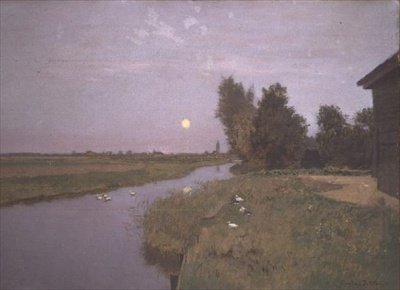 川の上の鴨のいる風景 作： ユージーンジェットテル