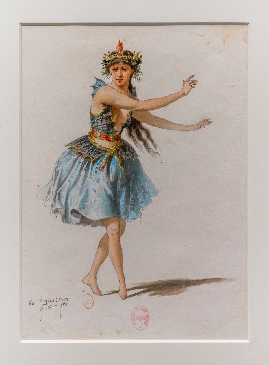 コリガネ」。Charles-Marie Widorのバレエ、衣装モデル。1880年、紙にペン、水彩、グワッシュ。 作： ユージン・ラコステ