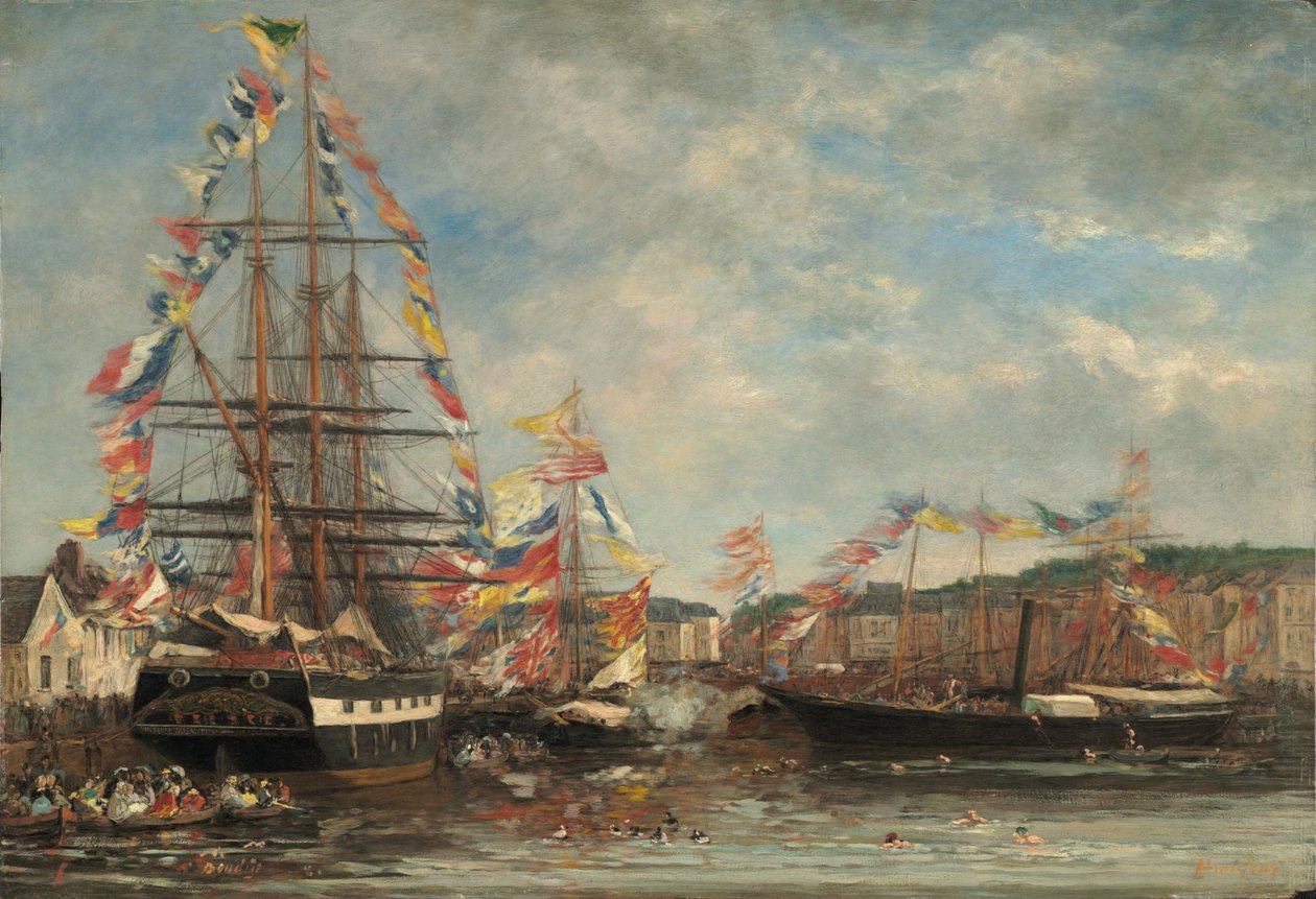 オンフルール港のフェスティバル、1858年。 作： ユージン・ルイ・ブーダン