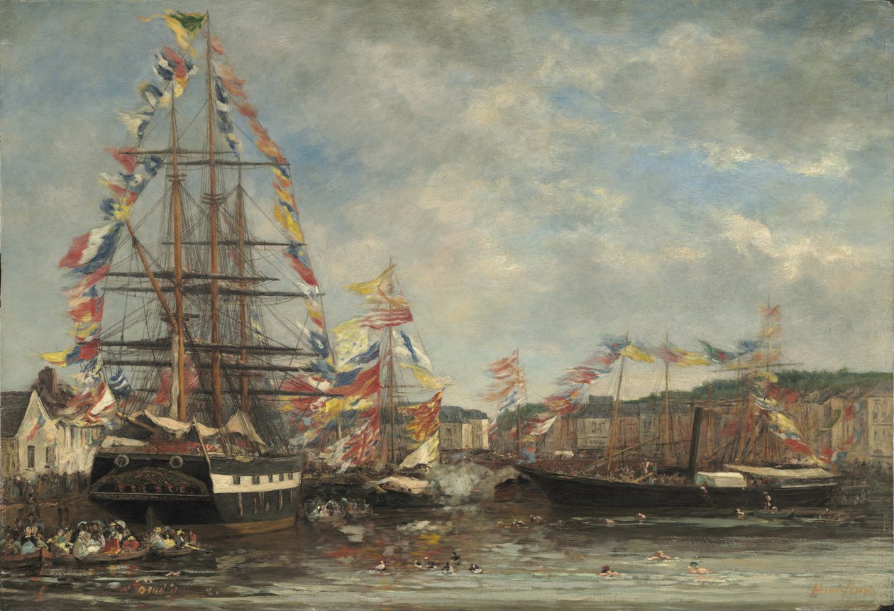 オンフルール港の祭典、1858年（木に油彩） 作： ユージン・ルイ・ブーダン