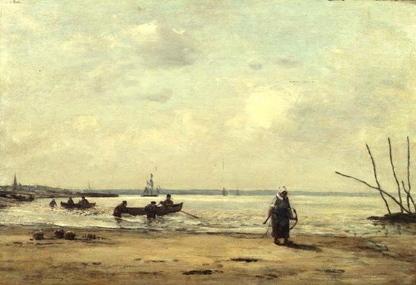 オンフルール付近の潮の干満、1864-66年頃（パネルに油彩） 作： ユージン・ルイ・ブーダン
