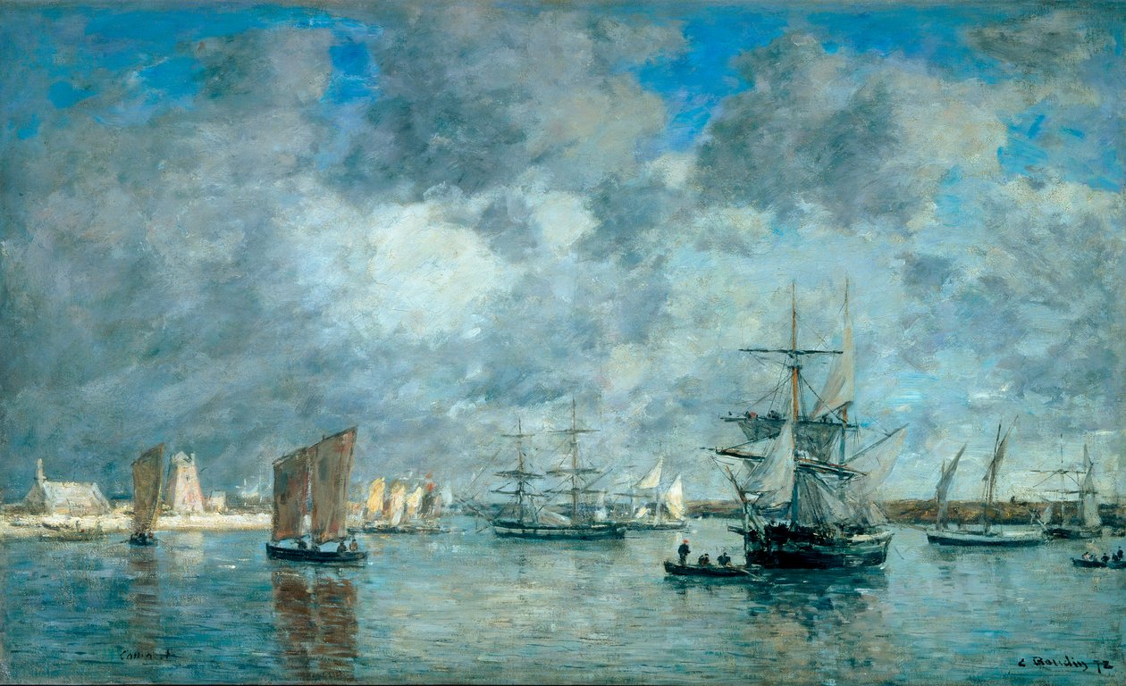 カマレット・シュル・メールの港（Camaret-sur-Mer）。ウジェーヌ・ブーダン（1824-1898）の絵 作： ユージン・ルイ・ブーダン