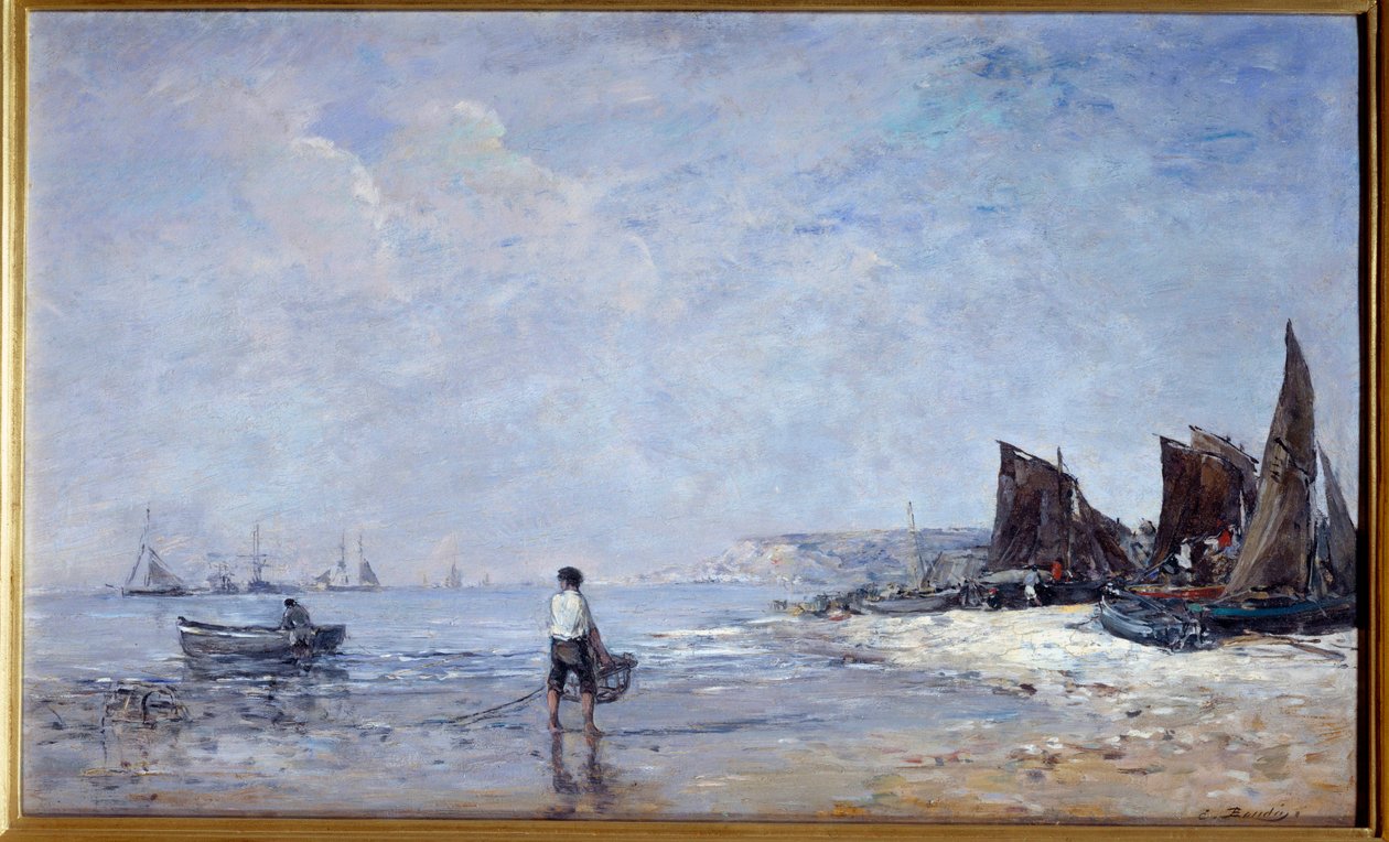 漁師 ウジェーヌ・ルイ・ブダン（1824-1898）の絵画 19世紀 日。0.35x0.57 m ルーアン、ボザール美術館（Musee des Beaux Arts 作： ユージン・ルイ・ブーダン
