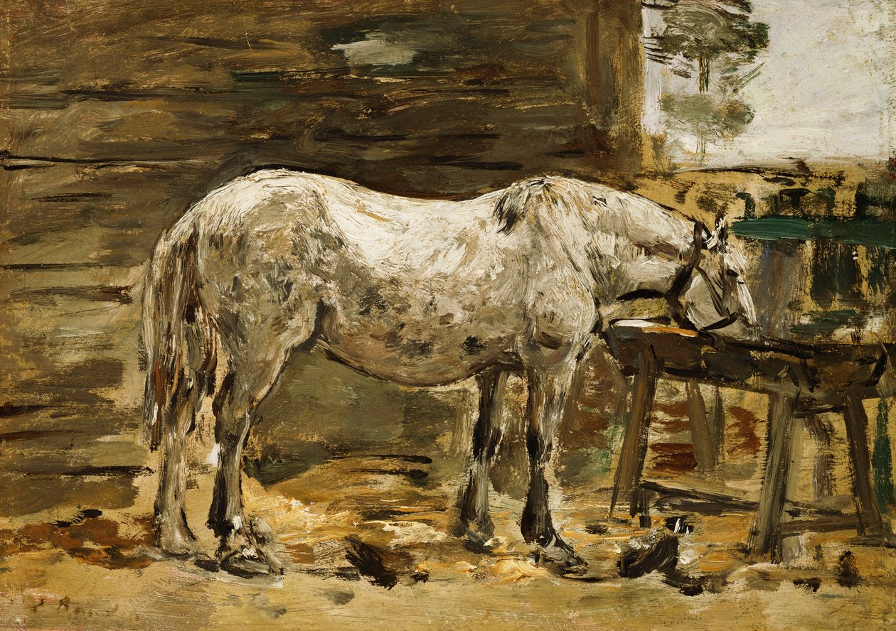 飲酒桶での白い馬、1885-90年 作： ユージン・ルイ・ブーダン