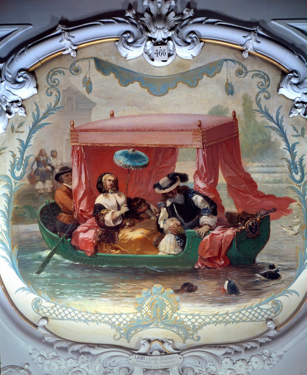 水上を歩く。天蓋付きのボート。ユージン・ルイ・ラミ（1800-1890）の絵画 作： ユージン・ルイ・ラミ